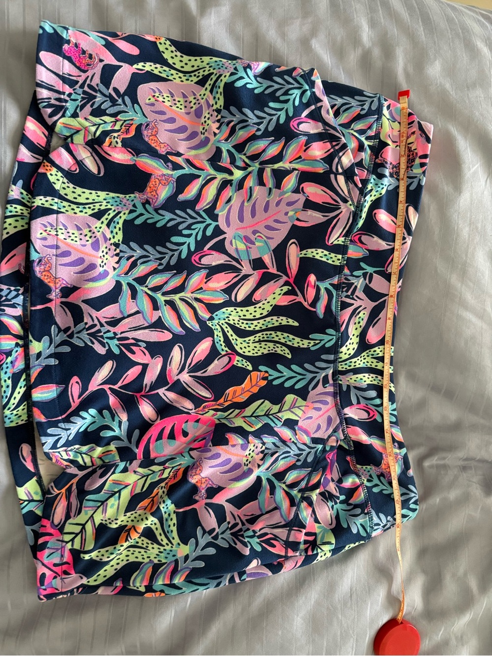 Lilly Pulitzer Navy Mini Skirt with Pink, Mint & Coral Leaf Print - Picture 7 of 8